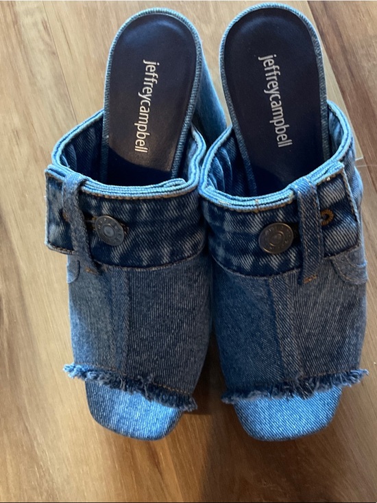 Jeffrey Campbell Shoes - Jeffrey Campbell Denim Platform Slide Mules - Light Blue